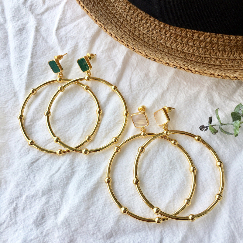 Bamboo Gold Mother Pearl Earrings - Jera Paris Jewelry