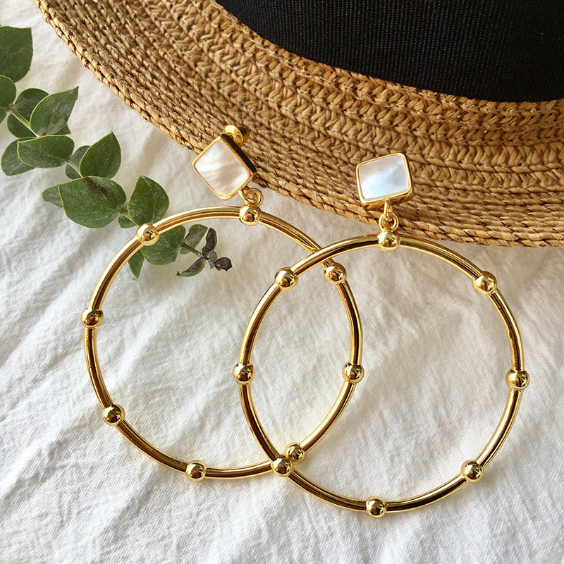 Bamboo Gold Mother Pearl Earrings - Jera Paris Jewelry