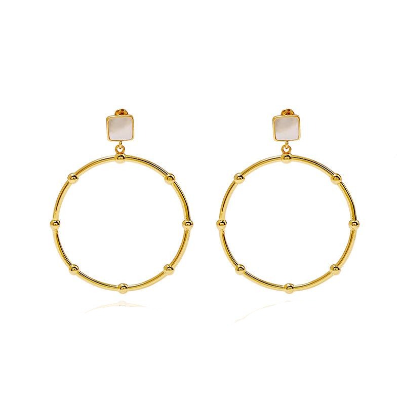 Bamboo Gold Mother Pearl Earrings - Jera Paris Jewelry
