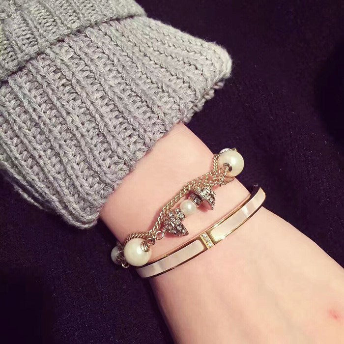 Lilian Pearl 18K Gold Plated Bangle - Jera Paris Jewelry