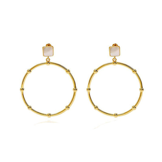 Bamboo Gold Mother Pearl Earrings - Jera Paris Jewelry